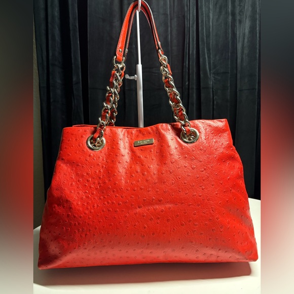 kate spade Handbags - Live Show Listing Sunday kate spade Ostrich Red Leather Chain-Handle Tote